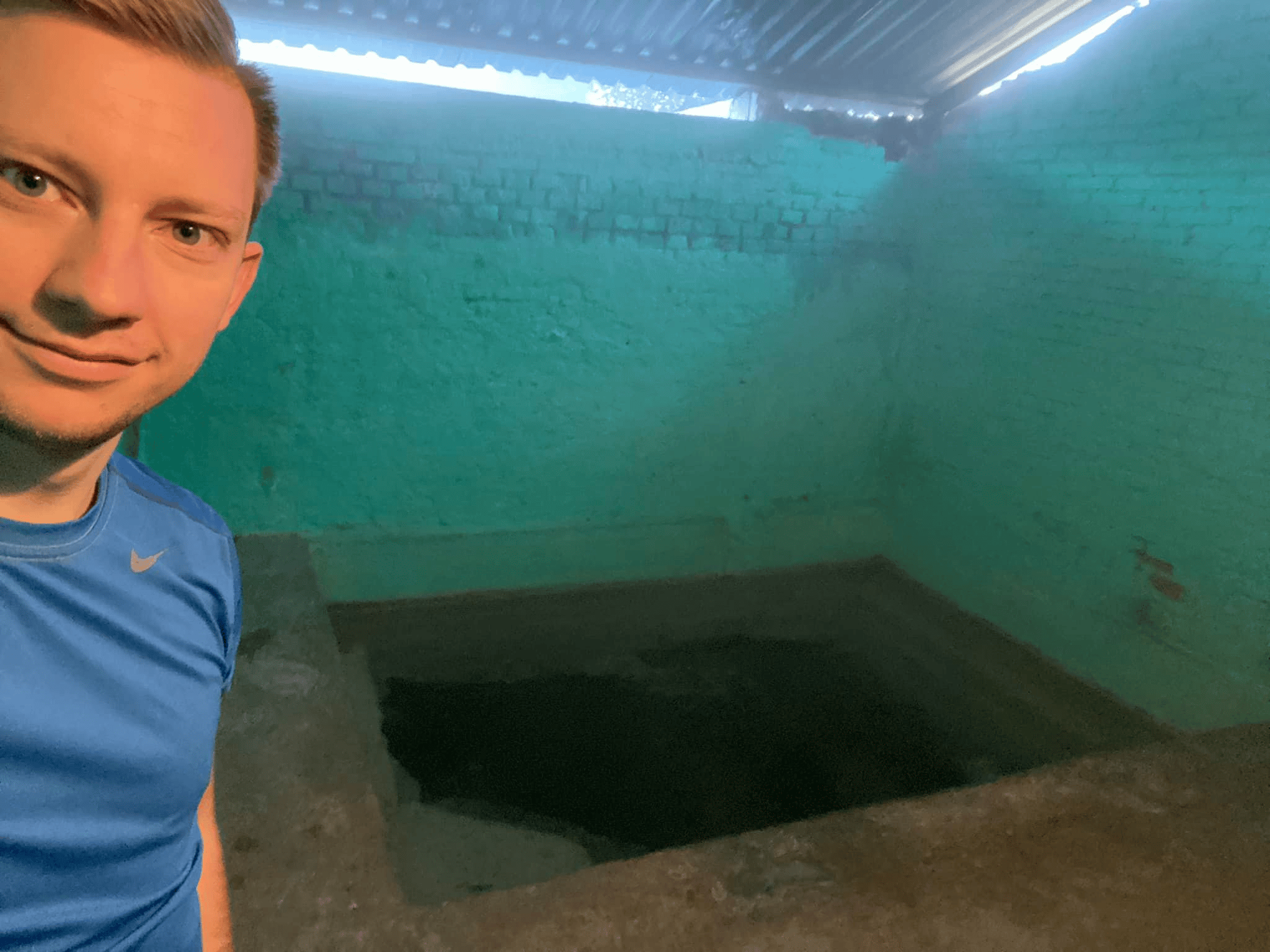 Jeff in front of the public bath in Mexico