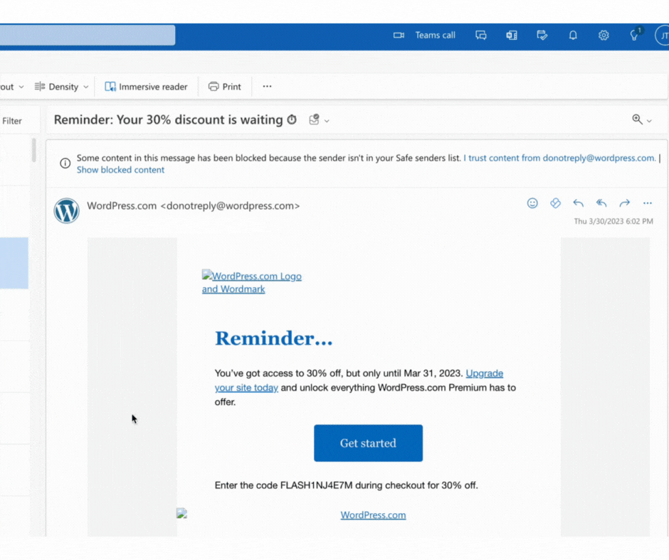 Screen recording: trusting a sender in Outlook on desktop