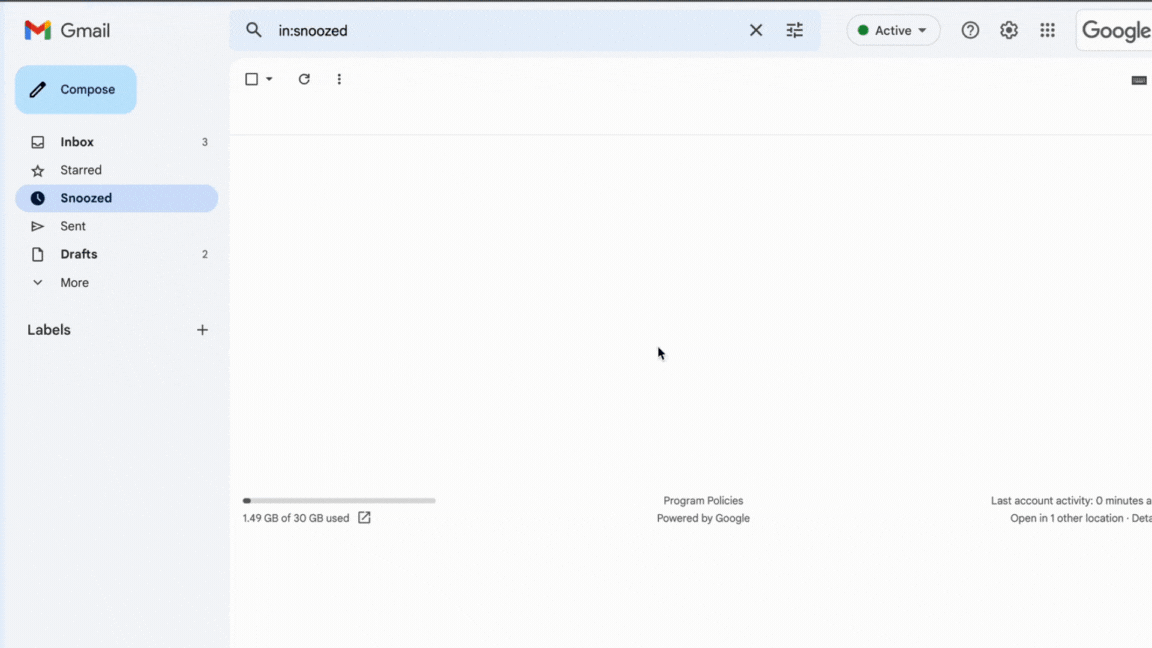 Screen recording: opening the Gmail settings menu